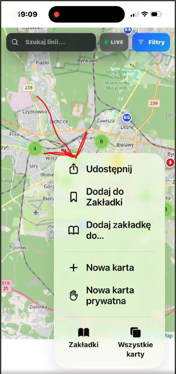 Przycisk Udostępnij w Safari